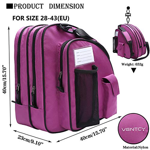 VENTCY Bolsa para Patines, Bolsa Patines Adulto, Bolsa Patines Ruedas, Bolsa Patines Línea para Nina, Bolsa Patines 4 Ruedas hasta El Tamaño 43 (EU) Púrpura