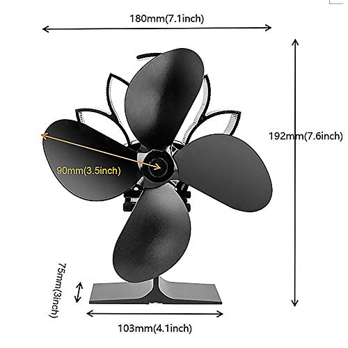 Ventilador De Estufa De Energía Caliente, Ventilador De Horno De Potencia Térmica De 4 Palas Ventilador De Chimenea Ventilador De Calefacción Ventilador De Calor para Estufa De Leña con Termómetro