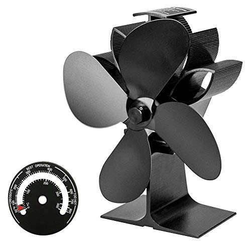 Ventilador De Estufa De Energía Caliente, Ventilador De Horno De Potencia Térmica De 4 Palas Ventilador De Chimenea Ventilador De Calefacción Ventilador De Calor para Estufa De Leña con Termómetro