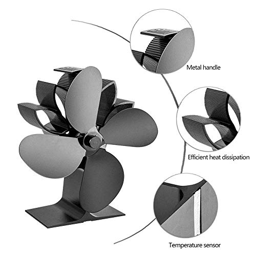 Ventilador De Estufa De Energía Caliente, Ventilador De Horno De Potencia Térmica De 4 Palas Ventilador De Chimenea Ventilador De Calefacción Ventilador De Calor para Estufa De Leña con Termómetro