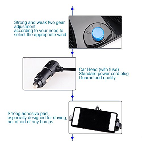 Ventilador de Refrigeración para Coche 12V Velocidad Ajustable 360 Grado Giratorio Silencioso Ventilación Fan MoTree para Coche Furgoneta SUV