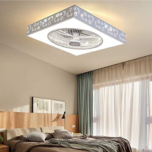 Ventilador de techo con iluminación LED, lámpara de techo redonda, 48 W, regulable, amortiguador de viento, luz de ventilador, mando a distancia para interior de la habitación de los niños, dormitorio