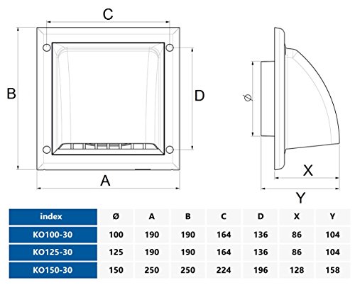 Vents – Rejilla de ventilación con revestimiento con válvula de conducto 100 mm de diámetro ABS blanco exterior Campana