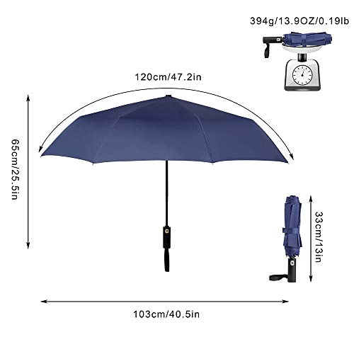 Veperain Paraguas-Paraguas Compacto Plegable, Resistente al Viento, con Tela hidro-Repelente, Pequeño y Ligero – Duradero Paraguas de Viaje (de Azul Marino)