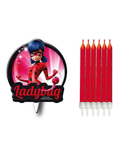 VERBETENA 7 Velas de Ladybug para Tarta de cumpleaños ( 6 Rojas + 1 Decorada) 016000874