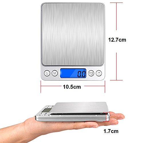 Versiontech Báscula Digital Para Cocina Escala Para Alimentos de 6,6 Lbs/ 3Kg con Plataforma de Acero Inoxidable y Gran Pantalla LCD Balanza Multifuncional Para Cocina de Color Plata Elegante