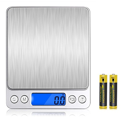 Versiontech Báscula Digital Para Cocina Escala Para Alimentos de 6,6 Lbs/ 3Kg con Plataforma de Acero Inoxidable y Gran Pantalla LCD Balanza Multifuncional Para Cocina de Color Plata Elegante