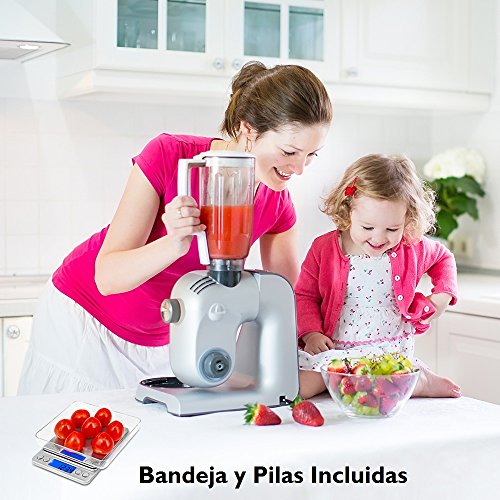 Versiontech Báscula Digital Para Cocina Escala Para Alimentos de 6,6 Lbs/ 3Kg con Plataforma de Acero Inoxidable y Gran Pantalla LCD Balanza Multifuncional Para Cocina de Color Plata Elegante