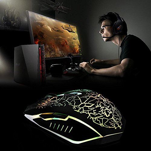 VersionTECH. Ratón Gaming con Cable hasta 2400 DPI Ratón Ergonómico Óptico para Juegos con 7 Colores Luz LED 6 Botón Gaming Mouse Wired para PC/Ordenadores Portátil/Mac(Negro)