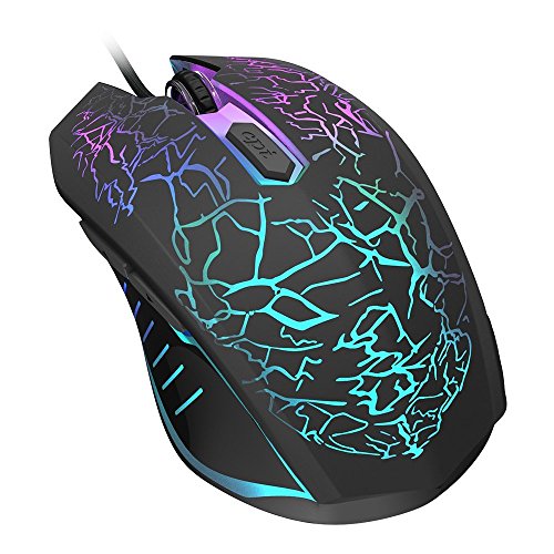 VersionTECH. Ratón Gaming con Cable hasta 2400 DPI Ratón Ergonómico Óptico para Juegos con 7 Colores Luz LED 6 Botón Gaming Mouse Wired para PC/Ordenadores Portátil/Mac(Negro)