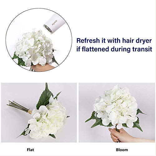 Veryhome 1piezas Hortensia Artificial Flores Hortensia de Seda Fake Hydrangea Bunch Arreglos Wedding Garden Home Party Decoración Floral (Blanco Ramo de hortensias - 1piezas)