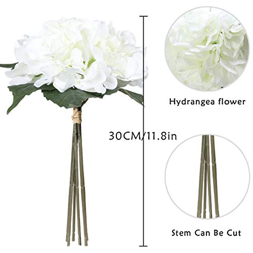 Veryhome 1piezas Hortensia Artificial Flores Hortensia de Seda Fake Hydrangea Bunch Arreglos Wedding Garden Home Party Decoración Floral (Blanco Ramo de hortensias - 1piezas)