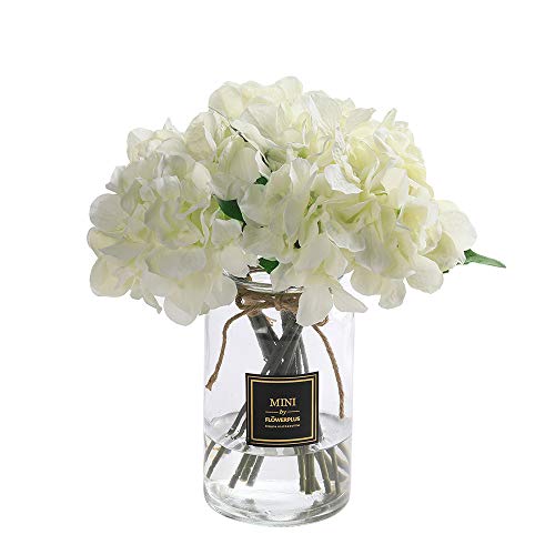 Veryhome 1piezas Hortensia Artificial Flores Hortensia de Seda Fake Hydrangea Bunch Arreglos Wedding Garden Home Party Decoración Floral (Blanco Ramo de hortensias - 1piezas)