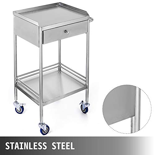 VEVOR Carrito de Médico con 2 Capas y 1 Cajón de 53,1 x 41,9 x 77,2 cm, Carrito de Laboratorio Acero Inoxidable de Plata, Carrito de Metal con 4 Ruedas Omnidireccional para Cafeterías y Hoteles