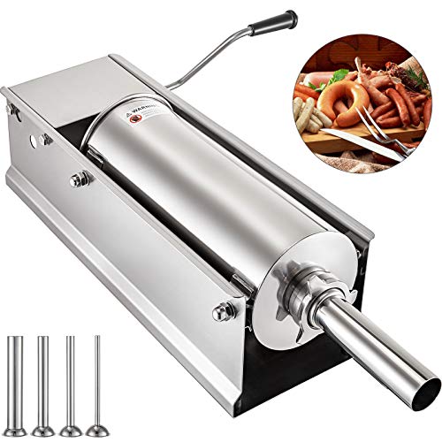 VEVOR Embutidora de Chorizos Horizontal de Acero Inoxidable 7L Llenadora Manual de Salchichas para Hacer Salchichas Chorizo Hot Dogs Bratwurst Adecuado Tanto para Uso Doméstico como Comercial