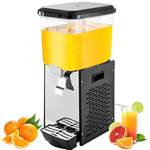 VEVOR Máquina de Dispensador de Bebida 18 L, Máquina de Bebidas Frío con Tanques 18 L * 1, Máquina de Dispensador de Jugo 200 W, Máquina de Bebidas Frías de Acero Inoxidable Temperatura 7-12℃