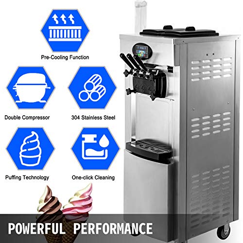 VEVOR Máquina de Helados Soft Heladera Maquina Helados Soft Comercial Maquina Helados Soft con 2 + 1 Sabores Vertical Ice Cream Maker 2200W Máquina de Helado de Servido Suave 6L*2