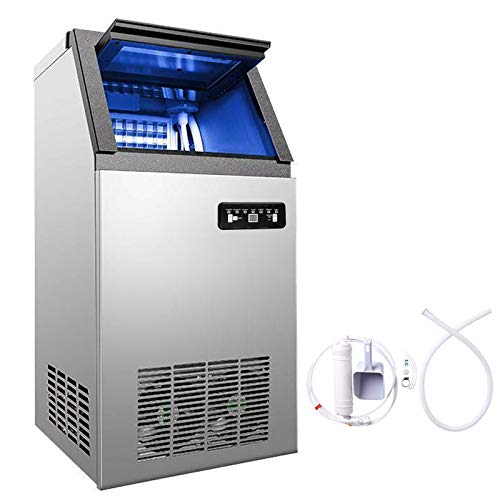 VEVOR Máquina para Hacer Hielo Comercial, 50KG/24 Horas, Máquina de Hielo, de Acero Inoxidable, Máquina para Fabricar Cono de Nieve, Reserva de 5-7 Horas, con Panel de Control LCD y Cuchara de Hielo