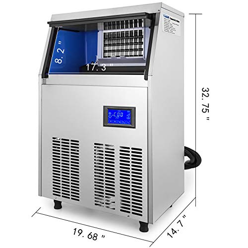 VEVOR Máquina para Hacer Hielo Comercial 50KG/24H, Acero Inoxidable+ABS, Panel de Control Inteligente LCD, Máquina para Fabricar Cono de Nieve, Función de Reserva 5-7 Horas, Bomba de Deshidratación