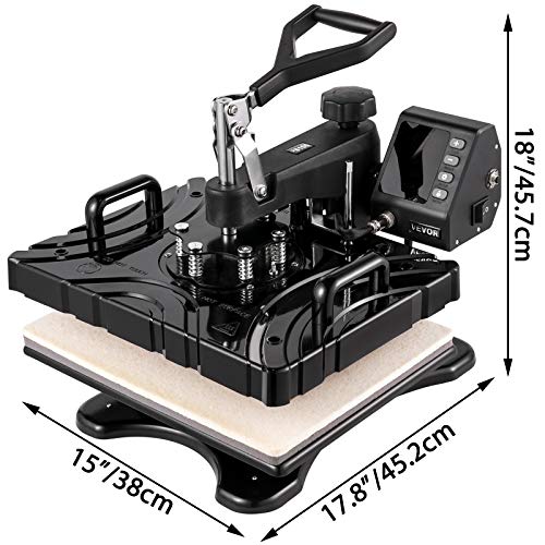 VEVOR Prensa de Calor 6 en 1 38 x 30 cm, Planchas Sublimación de Calor para Camisetas Tazas Zapatos 800 W 50Hz, Impresora Térmica Profesional con Calentamiento de Doble Tubo 200℃, Pantalla LED Digital