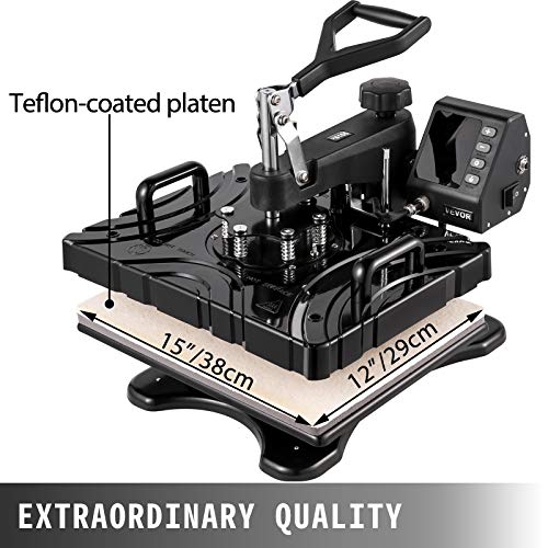 VEVOR Prensa de Calor 6 en 1 38 x 30 cm, Planchas Sublimación de Calor para Camisetas Tazas Zapatos 800 W 50Hz, Impresora Térmica Profesional con Calentamiento de Doble Tubo 200℃, Pantalla LED Digital