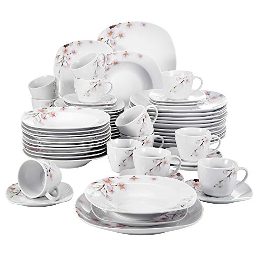 VEWEET Annie Juegos de Vajillas 60 Piezas de Porcelana con 12 Taza 175 ml, 12 Platillos, 12 Platos, 12 Platos de Postre y 12 Platos Hondos para 12 Personas