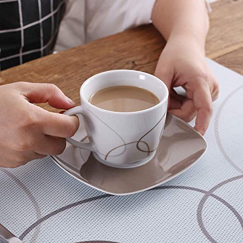 VEWEET Nikita 30 Piezas Vajillas de Porcelana Juegos con 6 Taza 175 ml, 6 Platillo, 6 Platos, 6 Platos de Postre y 6 Platos Hondos para 6 Personas