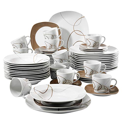 VEWEET Nikita Juegos de Vajillas 60 Piezas de Porcelana con 12 Taza 175 ml, 12 Platillos, 12 Platos, 12 Platos de Postre y 12 Platos Hondos para 12 Personas