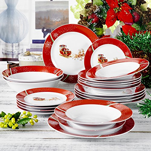 VEWEET, Serie CHRISTMASDEER, Servicio de Cena, 20 Piezas, para 6 Personas, 6 Platos, 6 Platos, 6 Platos de Postre, 2 Ensaladeras, Porcelana