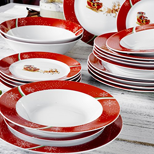 VEWEET, Serie CHRISTMASDEER, Servicio de Cena, 20 Piezas, para 6 Personas, 6 Platos, 6 Platos, 6 Platos de Postre, 2 Ensaladeras, Porcelana