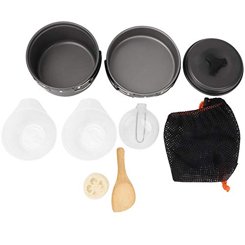 VGEBY1 Juegos de Utensilios de Cocina, Aire Libre Portátil Plegable Picnic Senderismo Camping Olla Aleación de Aluminio Utensilios de Cocina 1-2 Personas Conveniente.