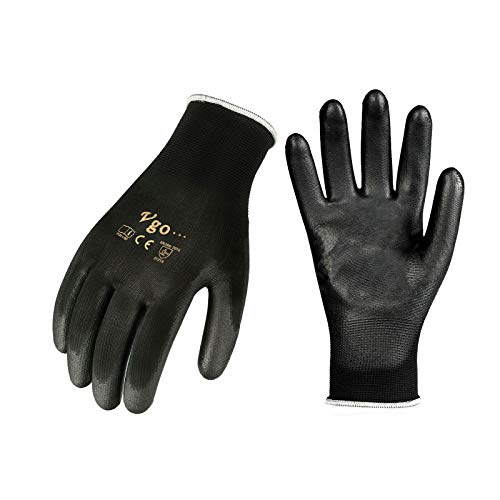 Vgo 15Pares Guantes PU Jardinería y Guantes Trabajo Ligero (Negro, Talla 10/XL, PU2103)