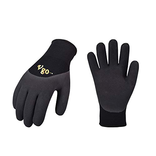 Vgo 5Pares 5 ℃ o Superior Guantes de Trabajo de Invierno, Doble forro, Látex Recubierto para Trabajo Pesado (Tamaño 10/XL, Negro, RB6032)