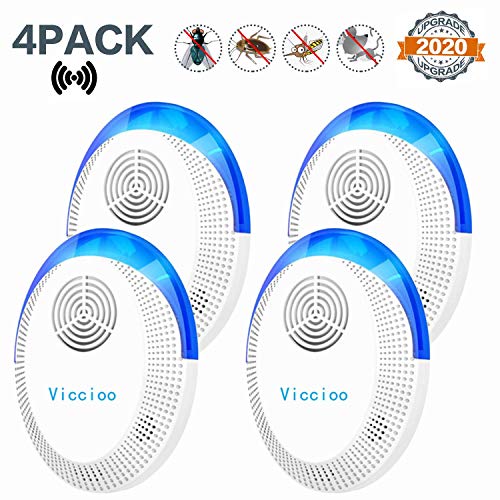 Viccioo 4Pcs Repelente Ultrasónico Mosquitos，Electrónico Repelente Ultrasónico Plagas Repelente Insectos Interiores Control de Plagas para Cucarachas Pulgas Moscas Arañas Hormigas Ratones Ratas