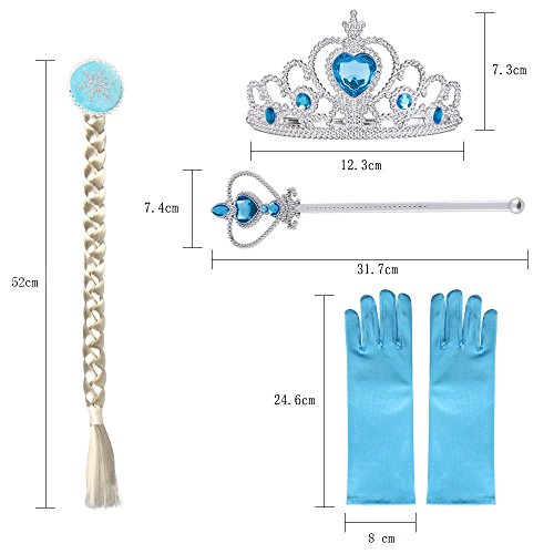 Vicloon 8pcs Conjunto con Accesorios de Princesa del Hielo Elsa con Trenza/Corona/Sceptre/Anillo/Pendientes/Guantespara niña, 2-9 años（Azul)