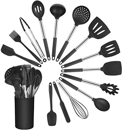 Vicloon Utensilios de Cocina de Silicona, 15 Pc Herramientas antiadherentes Incluye Espátulas, Batidor de Huevo, Cucharón, Cuchara, No Tóxico, Resistente al Calor, Utensilios para Cocina y Horneado