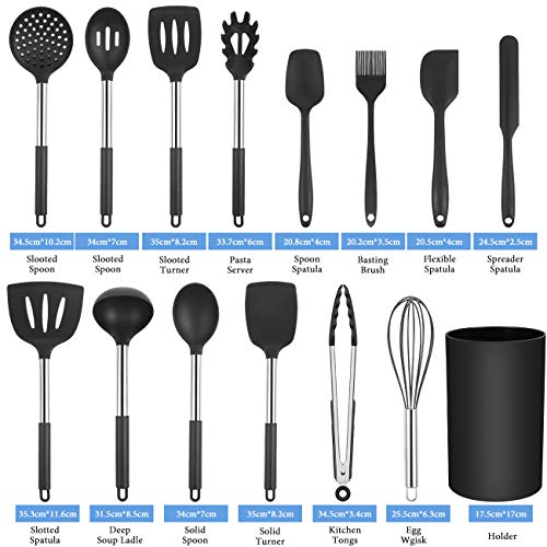 Vicloon Utensilios de Cocina de Silicona, 15 Pc Herramientas antiadherentes Incluye Espátulas, Batidor de Huevo, Cucharón, Cuchara, No Tóxico, Resistente al Calor, Utensilios para Cocina y Horneado