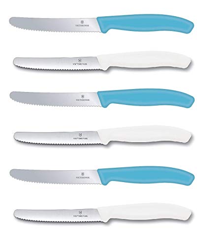 Victorinox - Juego de 6 cuchillos de mesa (mango en forma de mango), color rojo, plástico, multicolor mixto, Karbikblau/Weiß