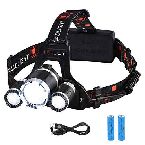 VicTsing Linterna Frontal Recargable LED Alta Potencia 6000 Lúmenes, Linterna Cabeza con 4 Modos, Automomía hasta 8H, Alcance de 500M, Impermeable IPX6 para Casco, Pesca, Bicicleta, Camping y Caza