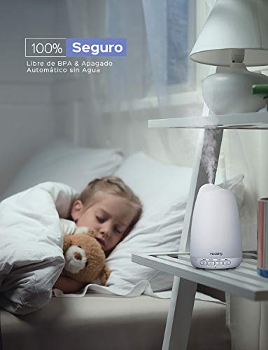 Victsing Mini Humidificador Aromaterapia,150 ML Difusor de Aceites Esenciales de Vapor Frío, 7-Color LED, Hogar, Oficina,Bebé,Dormitorio,Etc, Blanco, 150Ml, 150 milliliters