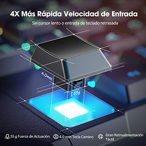 VicTsing Teclado Gaming RGB Alambrico Teclado USB, Teclado Español con 8 Teclas Multimedia Independientes, 25 Teclas Anti-ghosting, Salpicaduras para Juegos de PC / Mac, Negro