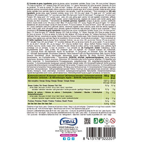 Vidal Golosinas Naturall Fruit & Veggie. Caramelo de goma vegano sin colorantes y aromas naturales. Sabores de frutas y verduras. Doypack 180 gr.