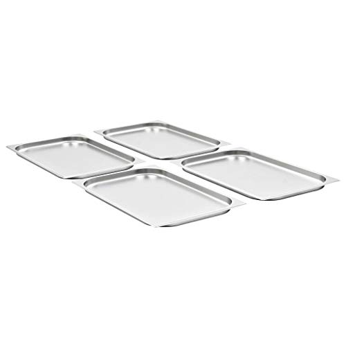 vidaXL 4X Bandejas Gastronorm de Alimentos GN 1/1 Utensilios Calientaplatos Hostelería Cocina Comida Buffet Baño María 20 mm de Acero Inoxidable