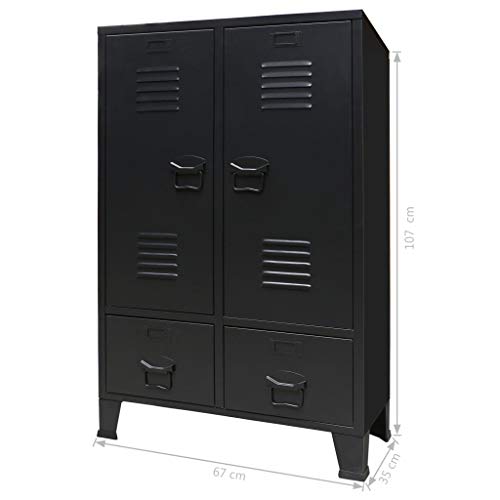 vidaXL Armario 67x35x107 cm Negro Metálico Estilo Industrial Almacenaje Orden