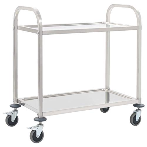 vidaXL Carrito de Cocina de 2 Alturas 87x45x83.5cm Acero Inoxidable Catering Mobiliario Hogar Hostelería Práctico Ruedas Giratorias Robusto Estable