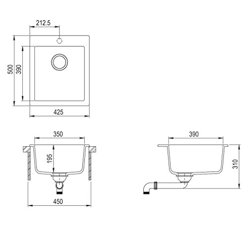 vidaXL Fregadero de Cocina Sobrepuesto de Granito Negro Lavabo para los Platos