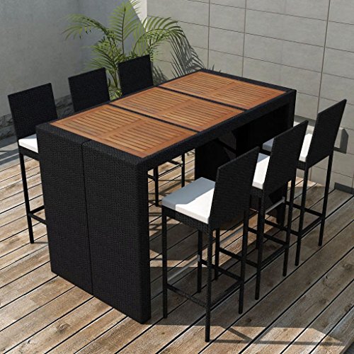 vidaXL Juego de Muebles de Bar de Jardín 13 Pzas Mesa Alta Barra con Taburetes de Exterior Patio Terraza Poli Ratán Sintético Negro Tipo Mimbre