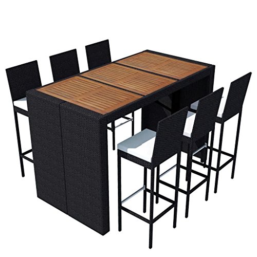 vidaXL Juego de Muebles de Bar de Jardín 13 Pzas Mesa Alta Barra con Taburetes de Exterior Patio Terraza Poli Ratán Sintético Negro Tipo Mimbre