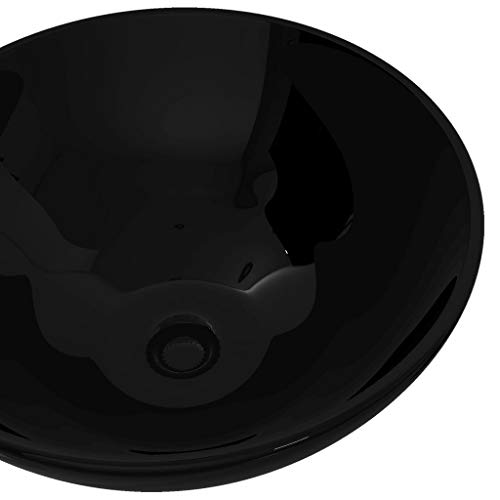 vidaXL Lavabo de Baño Moderno Redondo Cerámica Negro Brillo Lavamanos de Aseo