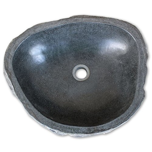 vidaXL Lavabo Rústico Forma Ovalada Piedra Río Natural 38-45 cm Lavamanos Baño